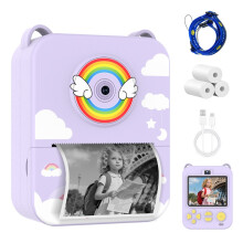(Purple) Kids Camera Digital Children Camera Instant Print Photo Video Recorder Toddler Mini Thermal Printer Birthday Gifts Cute Unicorn