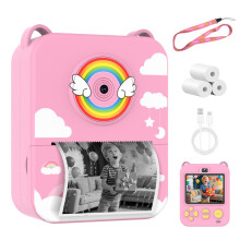 (Pink) Kids Camera Digital Children Camera Instant Print Photo Video Recorder Toddler Mini Thermal Printer Birthday Gifts Cute Unicorn