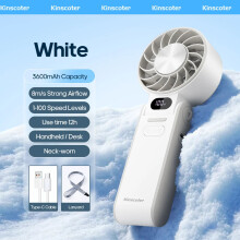 (C White ICE) Portable High Speed Cooling Handheld Fan 3600mAh Rechargeable 100 Speed Adjustable Mini Foldable Air Cooling Turbo Fan & Lanyard