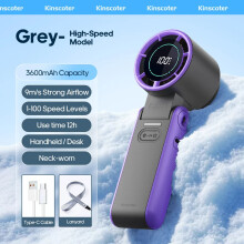 (B Grey NO ICE) Portable High Speed Cooling Handheld Fan 3600mAh Rechargeable 100 Speed Adjustable Mini Foldable Air Cooling Turbo Fan & Lanyard