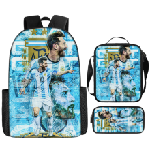 Messi logo 3PCS School Backpack Set,Kids Football Lunch Bag & Pencil Case Schoolbag