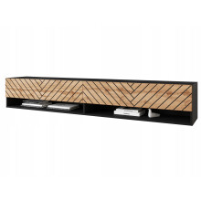 TV-skab 180 cm, sildebensmønster i MDF, grebsløst, wotan sort med LED