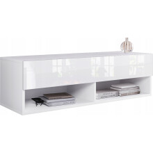 Moderne 100 cm håndtagsfrit TV-skab, blank hvid, stående/hængende med LED