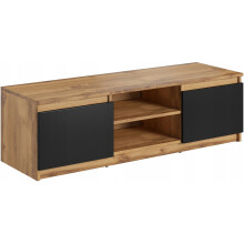 Enkelt TV-bord 120 cm, til TV, 2 skabe og hylder, mat wotan sort
