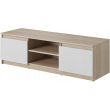 Enkelt TV-bord 120 cm, til TV, 2 skabe og hylder, mat Sonoma hvid