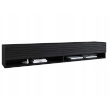 TV-skab 180 cm til stuen, MDF-bølgefronter, grebsløst, sort mat med LED