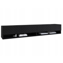 TV-skab 180 cm, MDF-kabinet, sildebensfronter, grebsløst, sort mat med LED