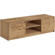 Enkelt TV-bord 120 cm, til TV, 2 skabe og hylder, mat kastanjebrun
