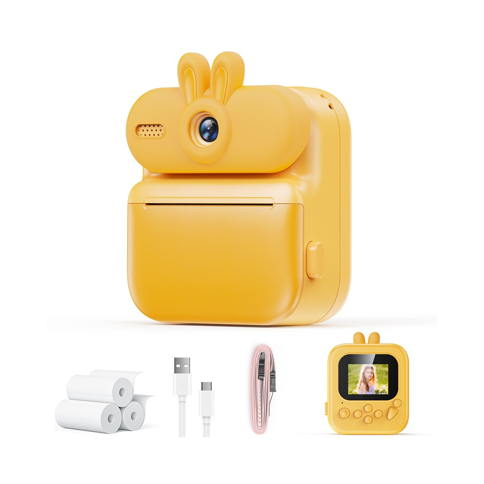 (Yellow) Kids Camera Instant Print 16x Cat Design 1080 HD Digital Camera Rabbit Toy Shape Christmas Birthday Gift for Children Age 3-12-image-OPC-PWFGYNF-NEW