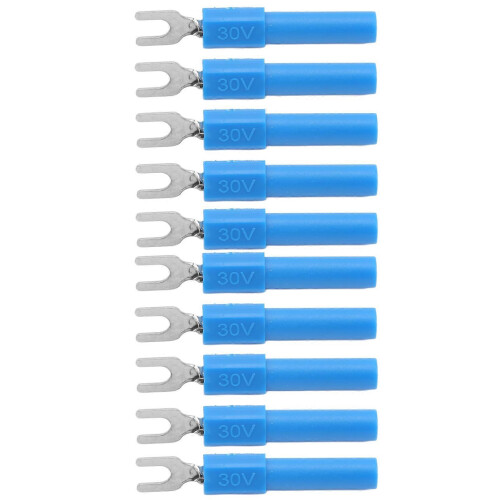10pcs 4mm Fork Spade Wire Connectors U Type Electrical Crimp Terminal for Testing MultimeterBlue 2