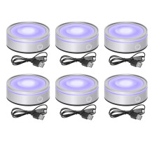 6X LED Light Base with Sensitive Touch Round Colorful Stand Display for 3D Crystal Glass Art Photo Frame Silver Concave