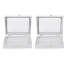 2X Velvet Glass Ring Earring Jewelry Display Organizer Box Tray Holder Storage Case, Gray