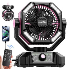 (Pink, United Kingdom) 20000mAh Battery Camping Fan with 4 LED Lantern 8 Speeds Desk Fan Portable Outdoor Fan for Outdoor Camping Tent and Fishing