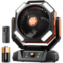 (40000mAh-Orange, Germany) 20000mAh Battery Camping Fan with 4 LED Lantern 8 Speeds Desk Fan Portable Outdoor Fan for Outdoor Camping Tent and Fishing