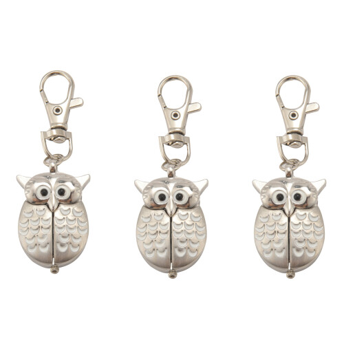 3X Double Open Owl Key Ring Pocket Watch