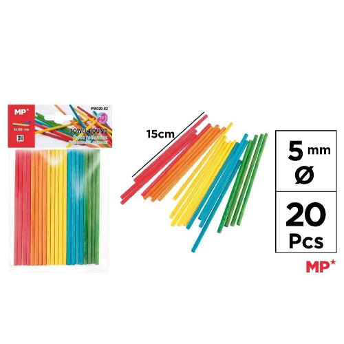 Farverige træpinde 5 mm 20 stk.