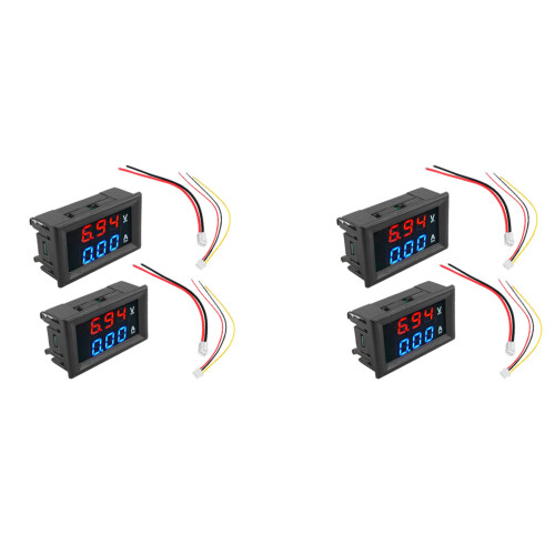 4Pcs Digital Voltmeter Ammeter  100V 10A Amp Voltage Current Meter Tester  + Red Dual LED Display Panel