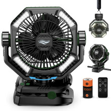 (Clip Fan-Green, Germany) 20000mAh Battery Camping Fan with 4 LED Lantern 8 Speeds Desk Fan Portable Outdoor Fan for Outdoor Camping Tent and Fishing