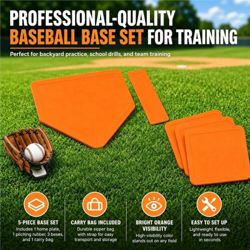 5 Piece Baseball Bases Set , Rubber Practice Base Set with Home Plate, for Baseball, Softball 2