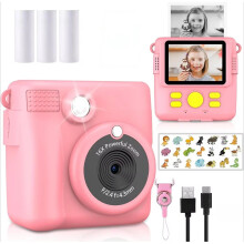 (Pink) 1080P HD Video Camera Portable Instant Print Camera for Kids with 3 Rolls Photo Paper and 32GB Card Perfect Toy Toddlers