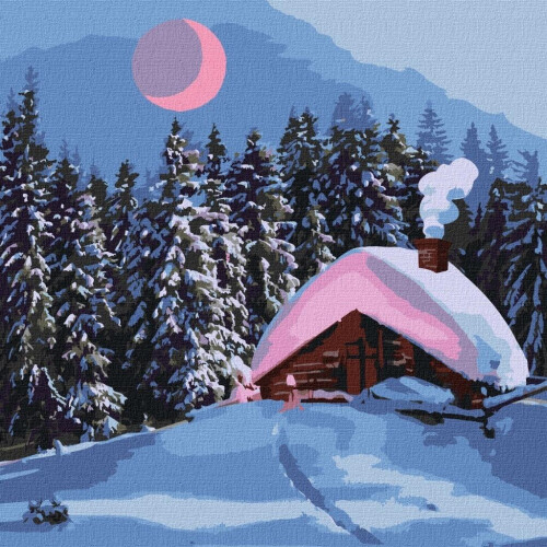 Maleri efter tal - Snedækket hytte 40x40cm