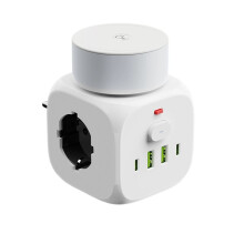 EU Plug Power Strip Wall Socket with 3 AC Outlets 2 USB 2 Type-C Fast Chargers Separate LED Night Light B