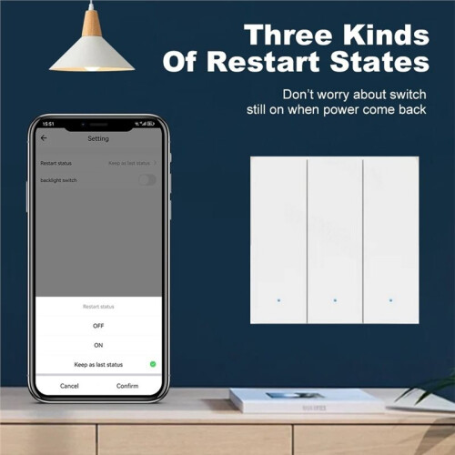 EU Tuya WiFi  Button Wall , Alexa Voice App Remote  Home Light  Three-Way Single Control Black