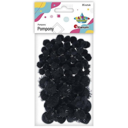 Akryl og glitterpomponer 85 stk sorte