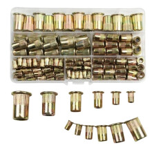 175PCS Carbon Steel Rivet Nut Assortment Kit, Flat Knurled Inserts in M3-M10 Sizes with Storage Box