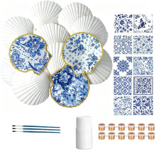 12 Set Scallop Shells for Crafts 4''-5'' White Natural Large Shells with Pcs Decoupage Paper Napkin Acrylic Paint Strips
