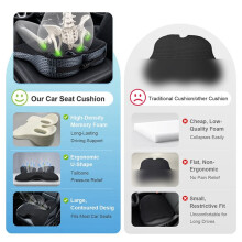 Car Cushion for Butt, Tailbone, Hip, Hamstring, Posture Support - Memory Foam Comfort Ischial Tuberosity Pillow