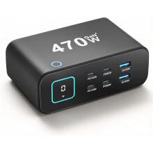 Cargador USB C de 470 W, Cargador de Laptop de 6 Puertos Múltiple (4C + 2A), Cargador Rápido GaN de Control Táctil, Enchufe de la UE