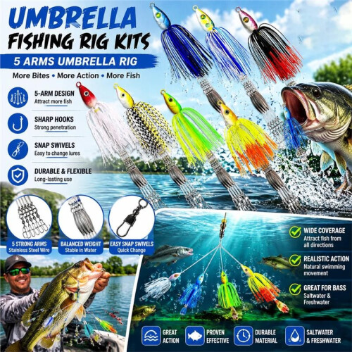 Spinner Alabama Rig Angelköder Regenschirm Angelruten Köder 5 Arm Spinner Weichköder Rig für Barschangeln Köder Rigs E 2