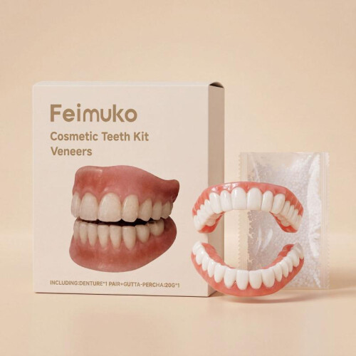 Feimuko Denture Set - Realistic Upper and Lower False Teeth, Easy to Use and Clean 1