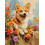Maleri efter tal - Corgi i blomster 30x40cm 1