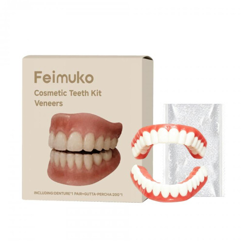 Feimuko Denture Set - Realistic Upper and Lower False Teeth, Easy to Use and Clean