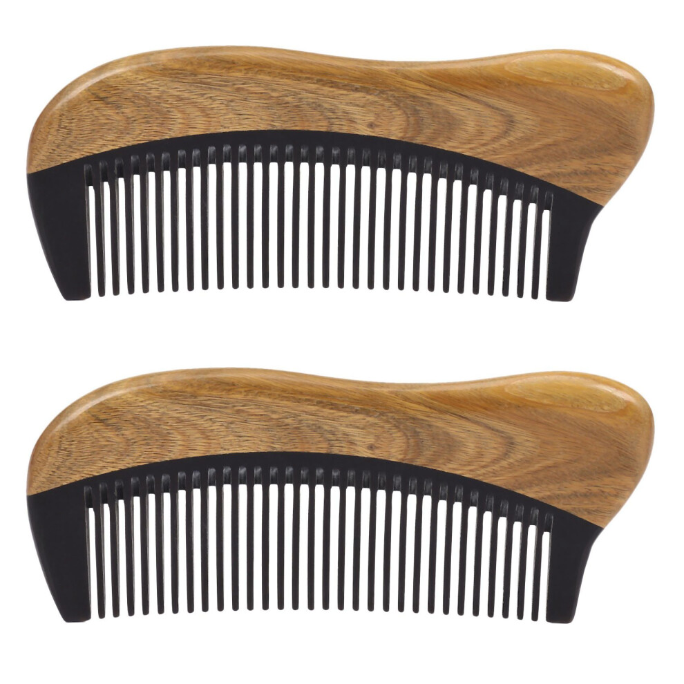 Bobotron 2X Natural Green Sandalwood Hair Comb - No Static Wooden Fine Tooth Black Horn Comb (Green Sandalwood)