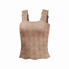 Tops Cortos de Tirantes Anchos con Cuello Cuadrado para Mujer, Tops Florales para Salir, Tops Cortos Ajustados con Ribete en Forma de Lechuga, Marrón