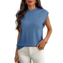Suéter Sin Mangas con Cuello Redondo para Mujer, Azul Neblina, Talla XL