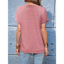 Tops Henley de Manga Corta para Mujer, Cuello en V, Elegantes, Informales, de Corte Holgado, Color Rosa, Talla L