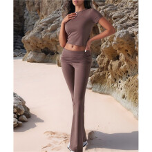 Pantalón de Traje de Manga Corta Ajustado de Color Liso, Color Café, Talla XL