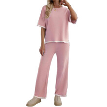 Pantalón de Punto de Manga Corta, Traje Rosa L