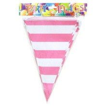 Lyserød stribet flagguirlande 27,5 cm x 10 m