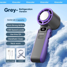 (Grey ICE) KINSCOTER Portable Air Cooling Turbo Fan 3600mAh 100 Wind Speeds Adjustable Outdoor Foldable Student Handheld Fan with Lanyard