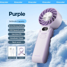 (A Purple ICE) KINSCOTER Portable Air Cooling Turbo Fan 3600mAh 100 Wind Speeds Adjustable Outdoor Foldable Student Handheld Fan with Lanyard