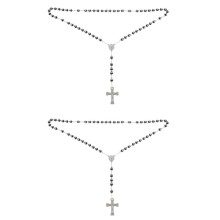 2X Pendant Necklace Silver Black Color Virgin Mary Jesus Christ Crucifix Rosary Vintage Retro 26 Inch Chain