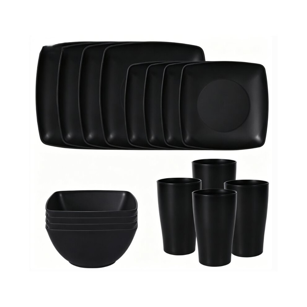 16 Piece Square Steak Plate Salad Bowl Tableware Set, Square Plate Bowl Cup, Environmentally Friendly and Durable-image-OPC-PWFK8ZN-NEW