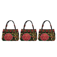 3X Chinesischen Stil Frauen Handtasche Stickerei Ethnische Sommermode Handgemachte Blumen Damen Tote Umhängetaschen -Body (Rote Pfingstrose)