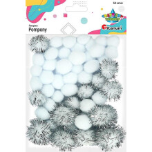 Polyester og glitterpomponer hvide 50 stk.