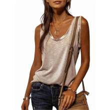 Tops con Cuello en V Color Albaricoque XL